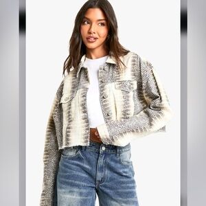 Boohoo Mock Croc Denim Cropped Jacket